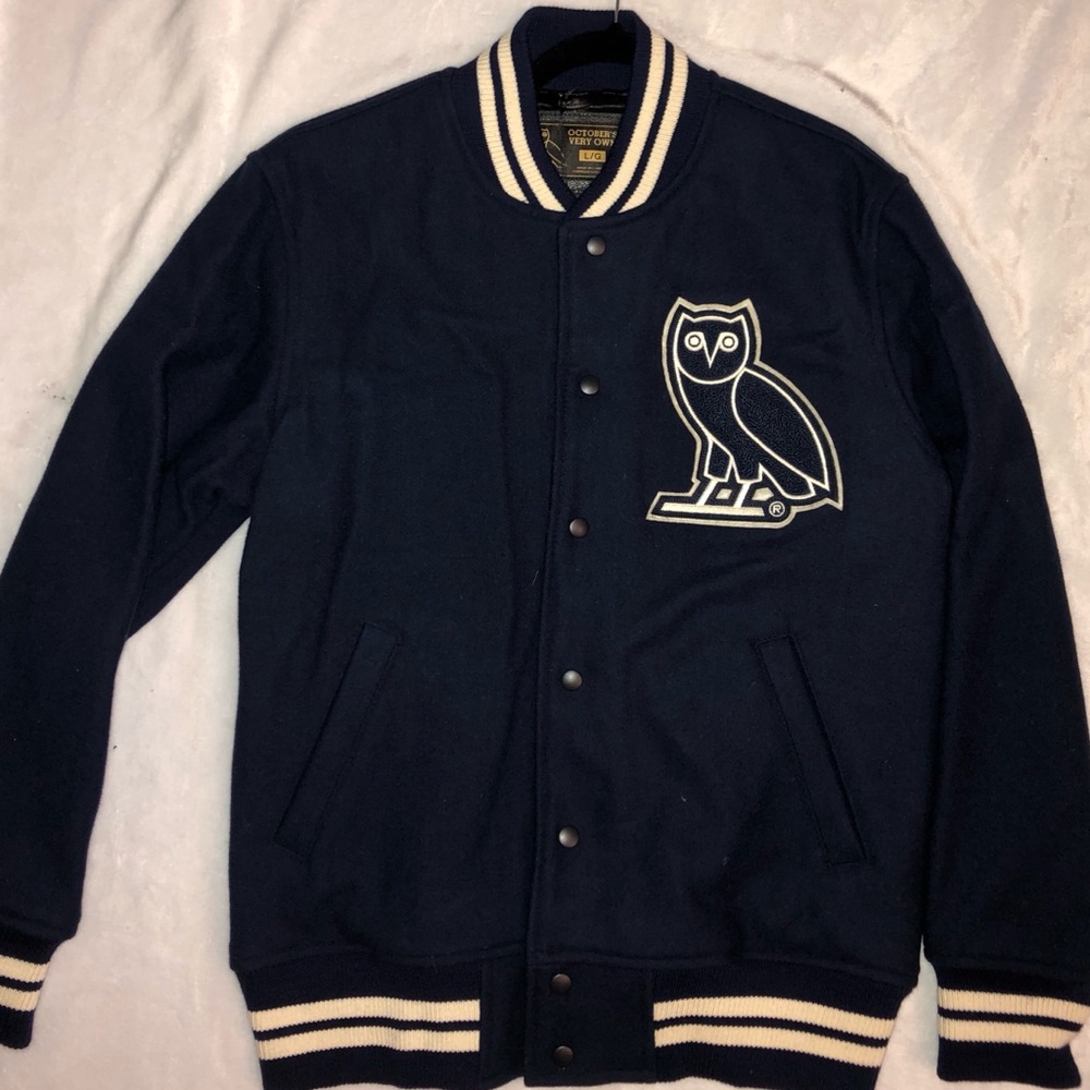Brand New Drake Ovo Varsity Jacket Navy Blue